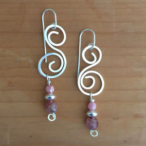 Sterling Silver Wire Wrap Pink Gemstone Earrings
